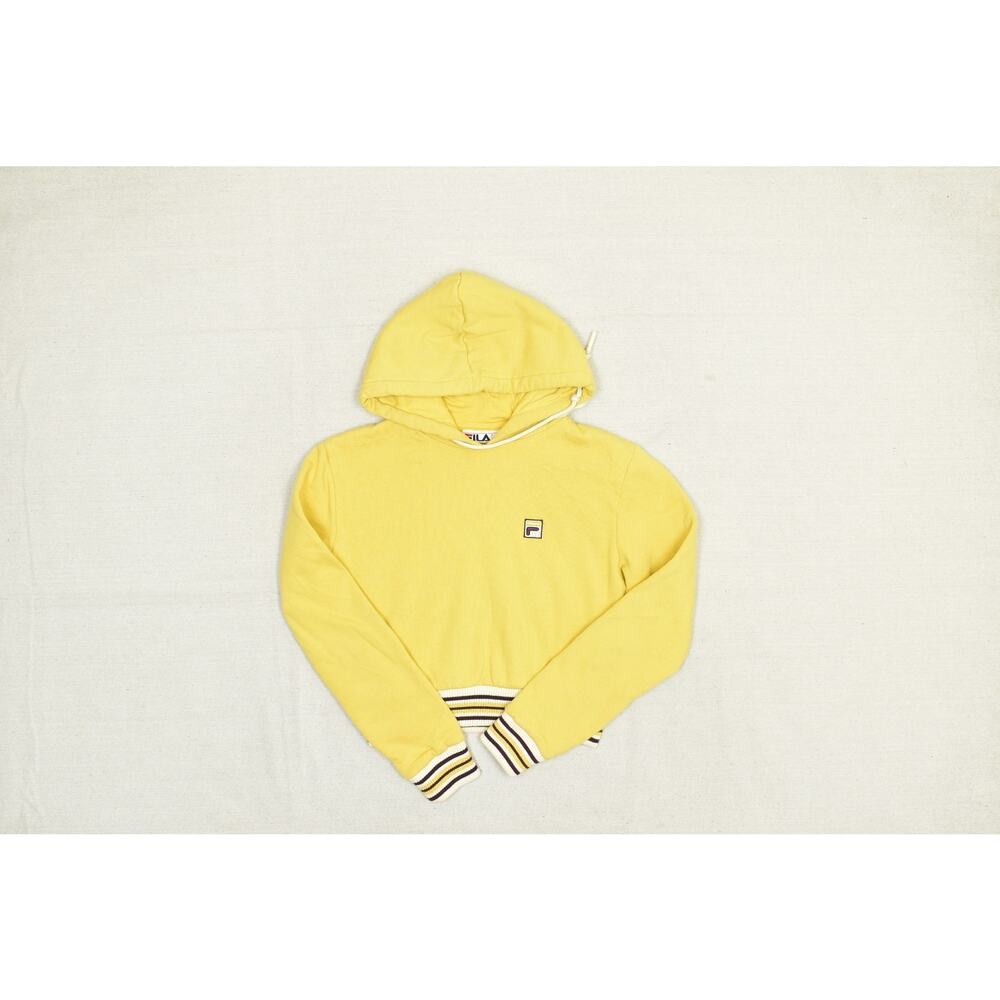 FILA Yellow Cropped Hoodie Women's Regular Size XS with Striped Cuffs - Picture 3 of 8